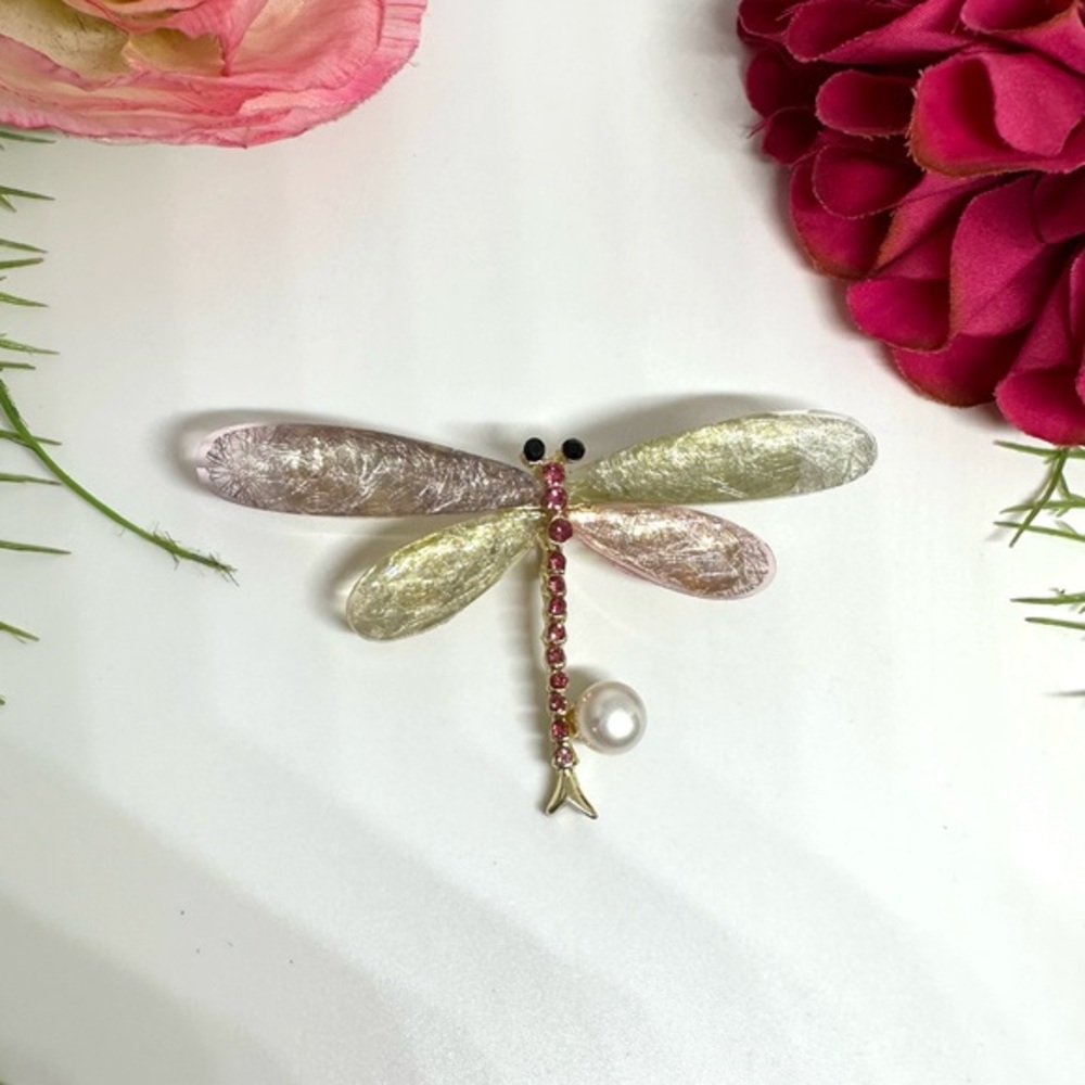 NEW⚜️Real Pearl Glass Dragonfly Brooch & Pendant - Picture 1 of 7